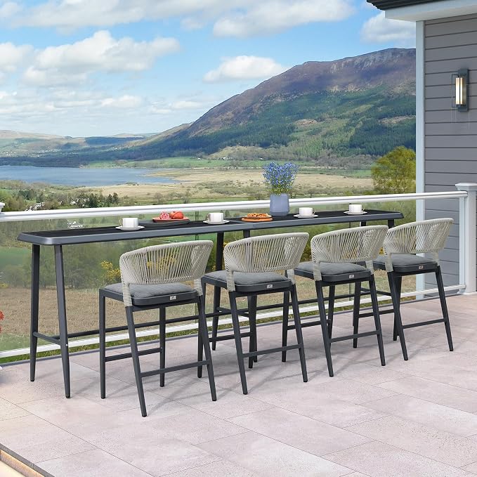 PURPLE LEAF Outdoor High Bar Table Rectangular Patio Pub Balcony Table - Image 3