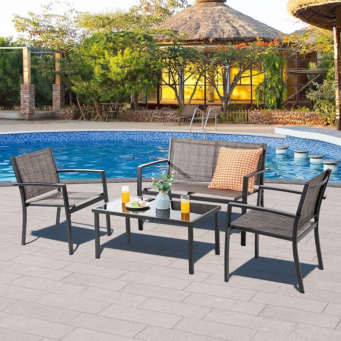 Vongrasig 4-Piece Modern Metal Textilene Patio Furniture Set - Image 2