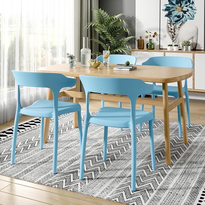 VECELO 4 Pack Plastic Stacking Chairs, Stackable Dining Chairs - Image 2