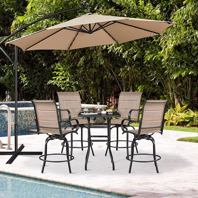 Yaheetech 4 Piece Patio Swivel Bar Stools Texteline Bistro Chairs - Image 2