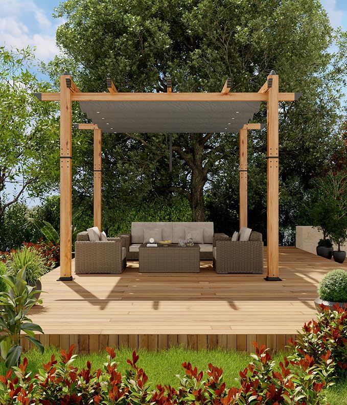 GarveeLife 10 x 10 ft Wood-Grain Aluminum Pergola Outdoor Pergola - Image 2