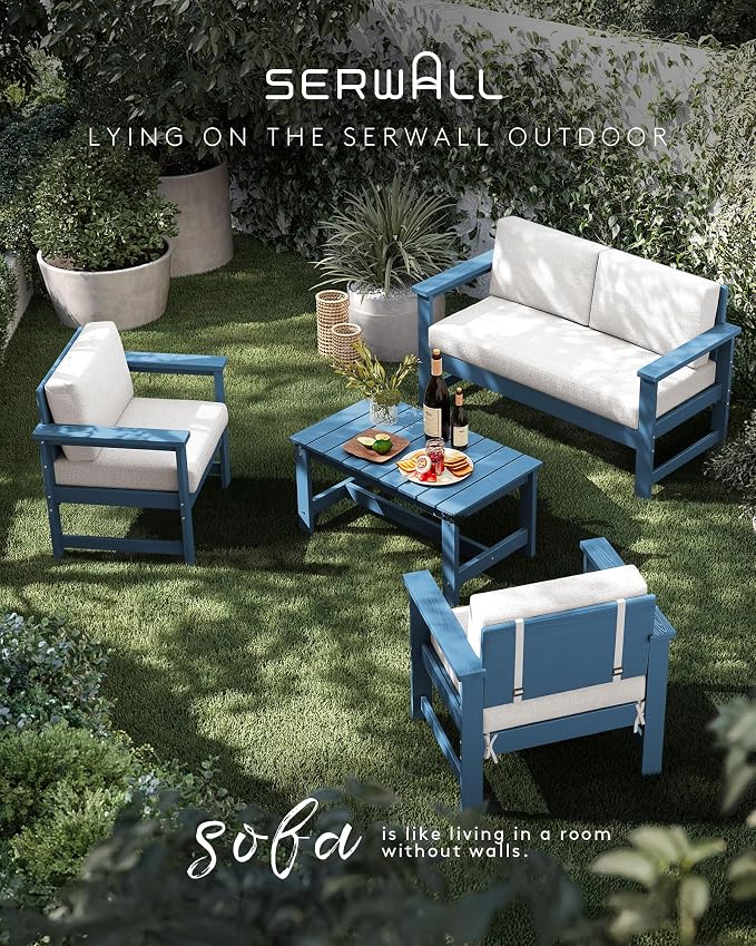 SERWALL 3 Pieces HDPE Outdoor Sofa Bistro Set - Image 7