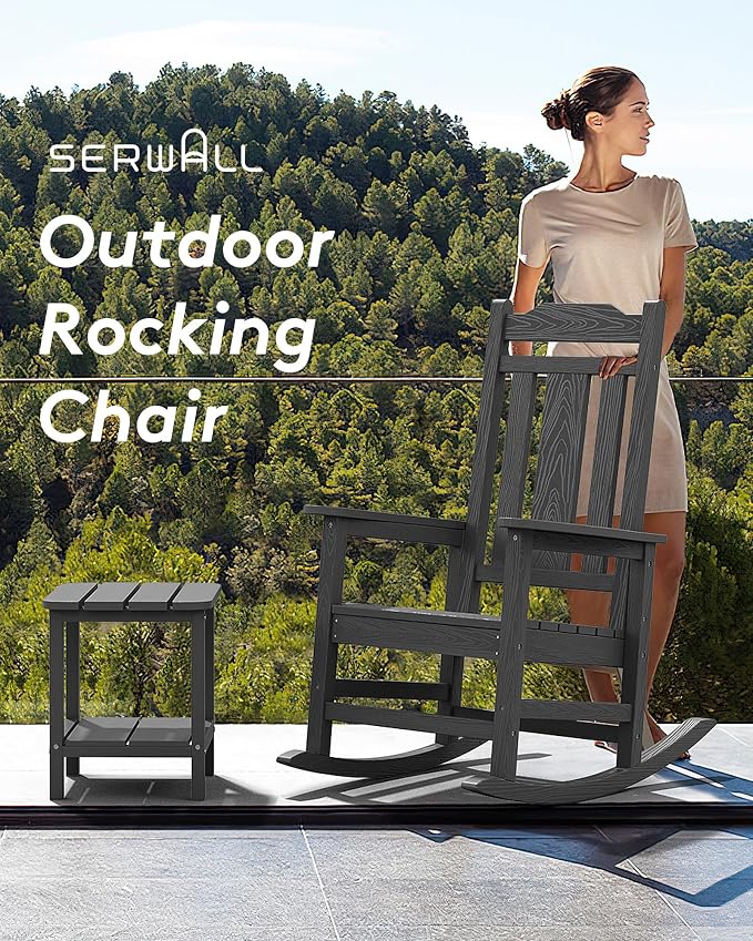 SERWALL Outdoor Rocking Chair Gray Set of 8, All Weather Patio Rocking Chair - Image 3
