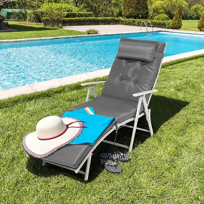 Giantex Chaise Lounge Chair for Outside, Pool Folding Reclining Beach Chair - Image 2