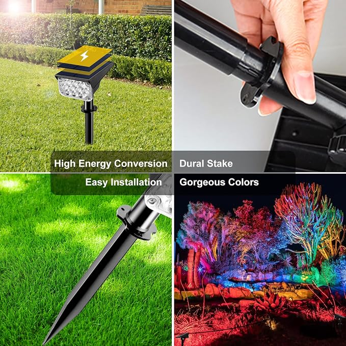 T-SUNUS 8 Pack Solar Color Landscape Spotlights, IP65 Waterproof Solar Powered - Image 8