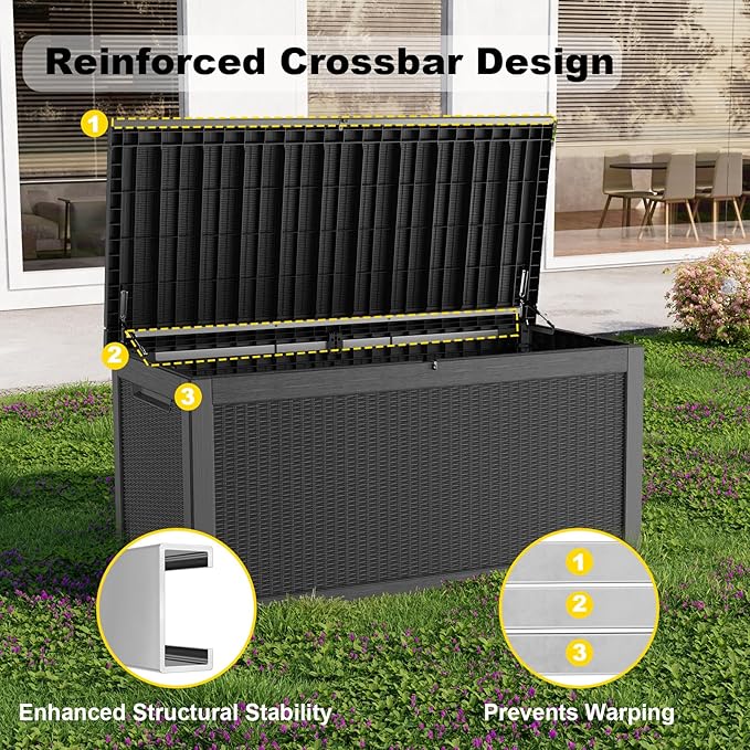 320 Gallon Resin Deck Box, Lockable Weatherproof Outdoor Storage Box - Image 4
