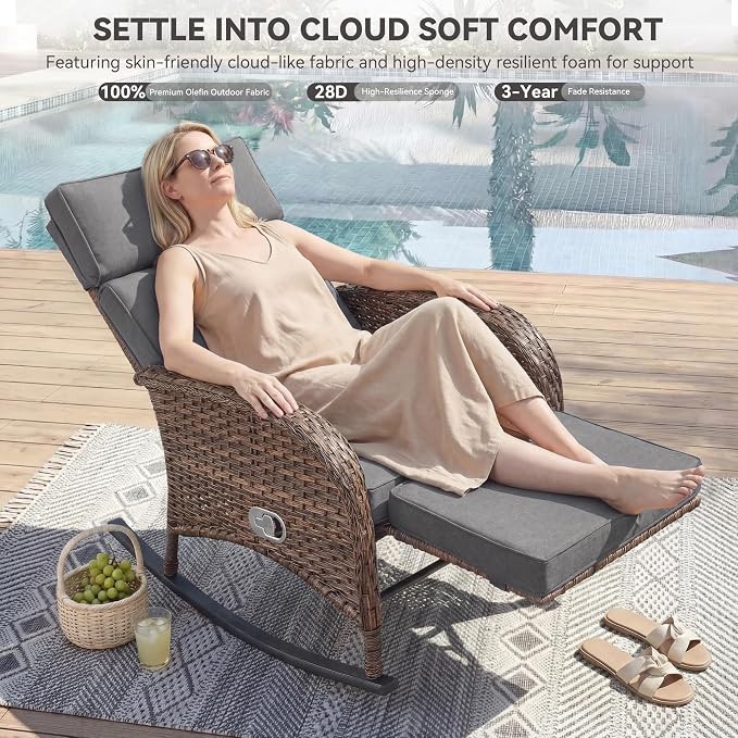 Zero Gravity Patio Rocking Wicker Recliner Chair - Image 4