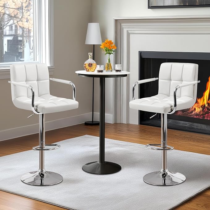 Yaheetech Bar Stools Set of 2, PU Leather Adjustable Swivel Barstools, - Image 4