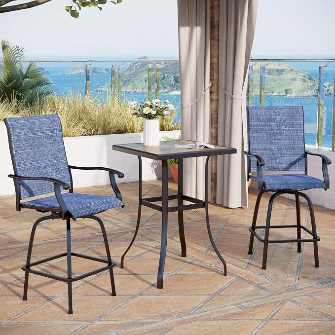 MFSTUDIO 3 Piece Outdoor Swivel Bar Set, Outdoor Bar Table and Chairs Set - Image 7