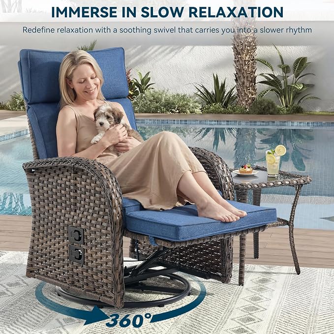 3 Pieces Zero Gravity Patio Swivel Rocking Recliner Chairs Set of 2 - Image 3