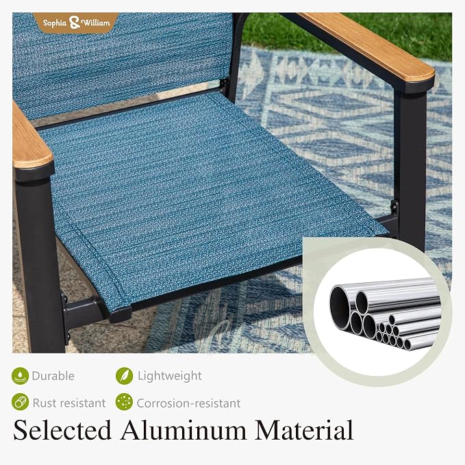 Sophia & William Outdoor Dining Set 7 Pieces, 6 Aluminum Stackable Chair - Image 3