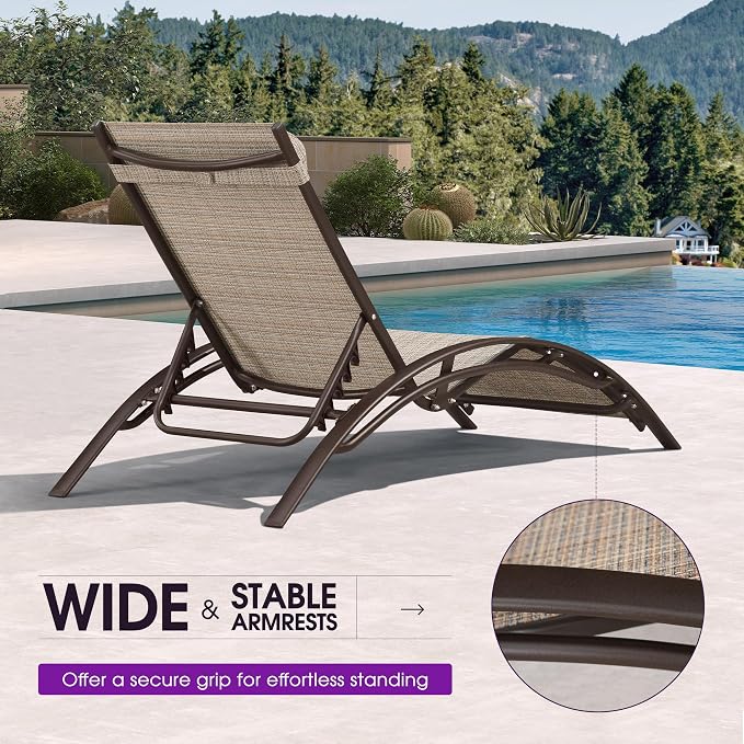PURPLE LEAF Outdoor Chaise Lounge Chair Set of 3 Patio Pool Lounger Bronze - Image 7
