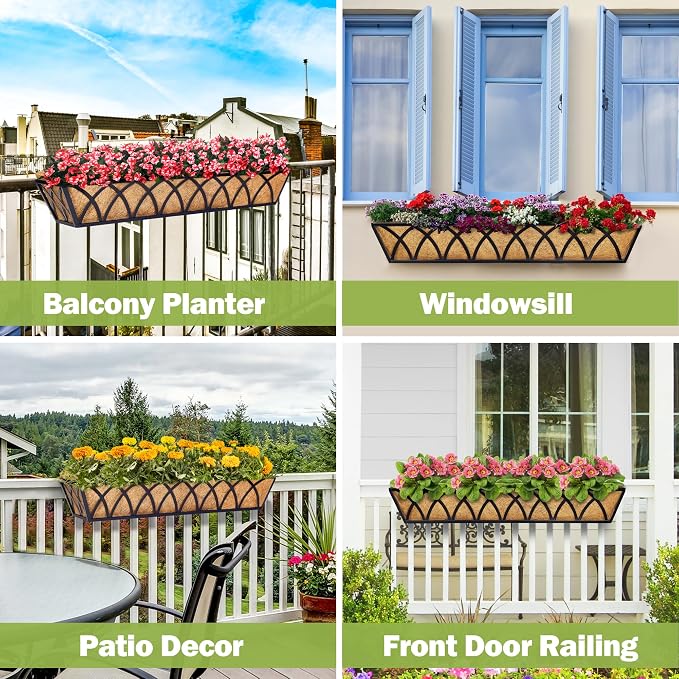 30 Inch Window Deck with Coco Liner Set of 2, Metal Hanging Flower Planter - Image 5