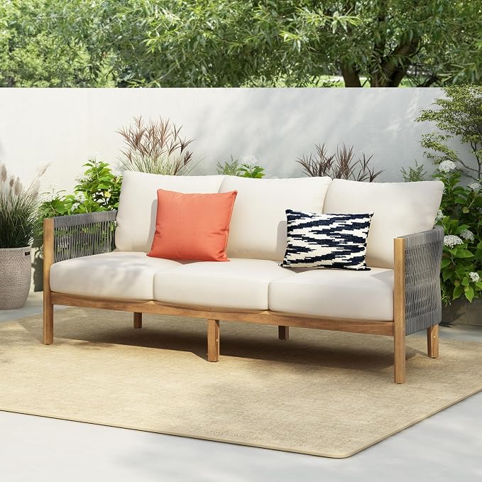 Christopher Knight Home Havets 77"W Outdoor 3 Seater Sofa, Acacia Wood Bench - Image 5