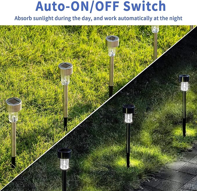 GIGALUMI Solar Pathway Lights, Stainless Steel IP44 Waterproof Auto On/Off - Image 4