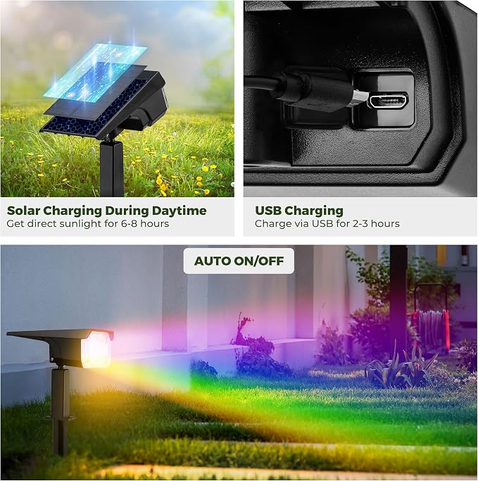 Kingsyard Solar Color Changing Lights 8 Colors, USB & Solar Powered Solar - Image 3