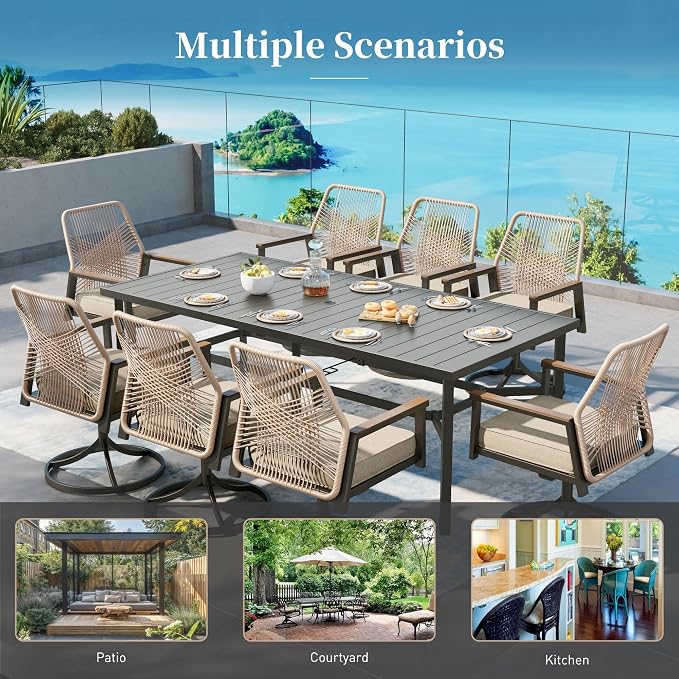 Patio Dining Set 7 Piece, 4 Woven Rattan Fixed Chairs and 2 Swivel Chairs - Image 9