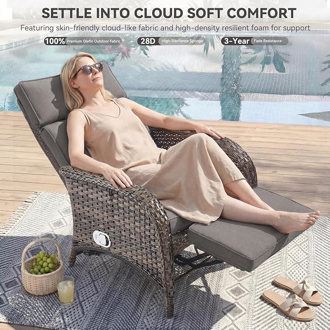 3 Pieces Zero Gravity Wicker Patio Recliner Chairs Set of 2 - Image 3