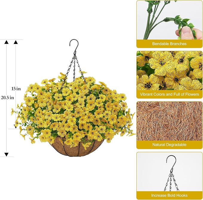 Artificial Faux Hanging Mums Plants Flowers Basket - Image 4