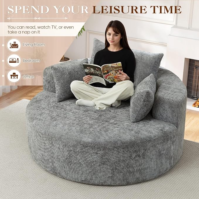 Antetek Oversized Round Chaise Longue Chair Indoor, Modern 55-inch Upholstered - Image 6