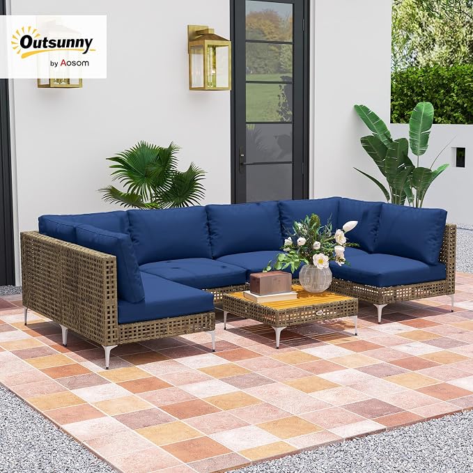 Outsunny 7 Piece Wicker Patio Furniture Set, Modular Outdoor Sectional - Image 3