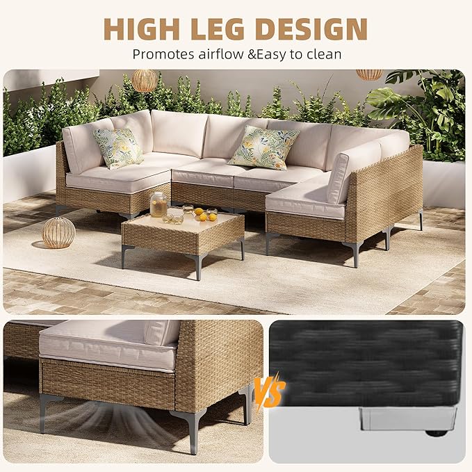 7-Piece Patio Furniture Set, Outdoor Wicker Sectional Sofa - Image 4