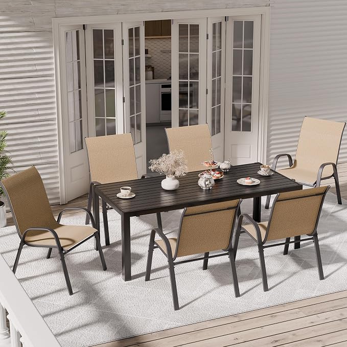 Patio Chairs Set of 6, Outdoor Dining Chairs Stackable - Image 8