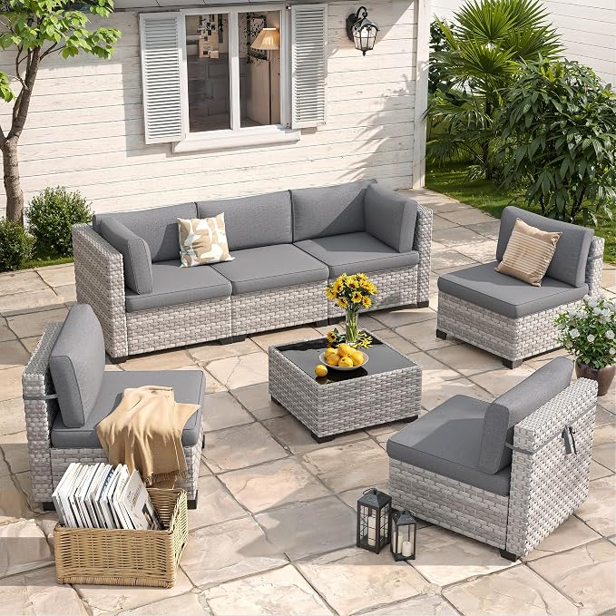 6-Seat Modular Patio Furniture Set – Outdoor Wicker Sectional Sofa by MASIONBACKYARDS