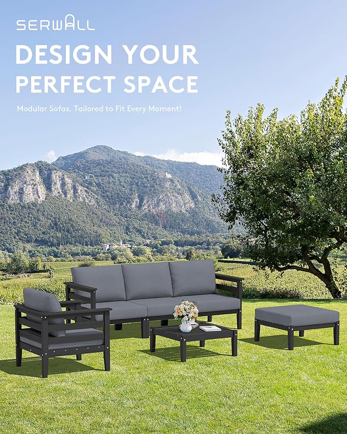 SERWALL HDPE Patio Furniture Set, 8 Pieces Composite Outdoor Furniture - Image 8