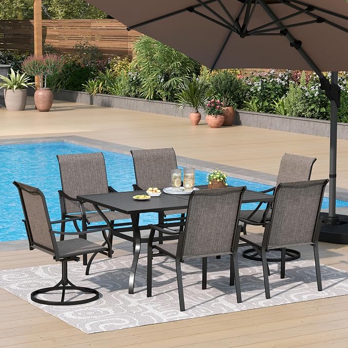 PHI VILLA 7 PCS Outdoor Dining Table and Chairs, Patio Dining Set by PHIVILLAThepioneerofcomfortablehouseholdsupplies