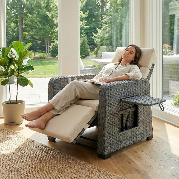 Restland Outdoor Recliner with Independent Adjustable Back & Footrest Wicker - Image 3