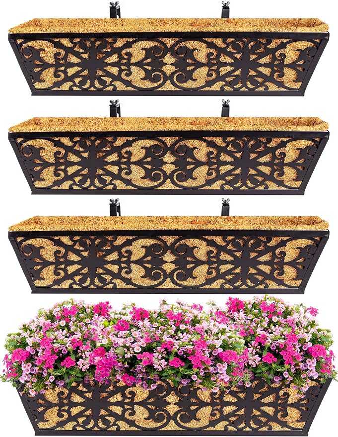 4 Pack 24 Inch Window Boxes Planters Railing Planter Box by KarlliuHOMEGARDEN