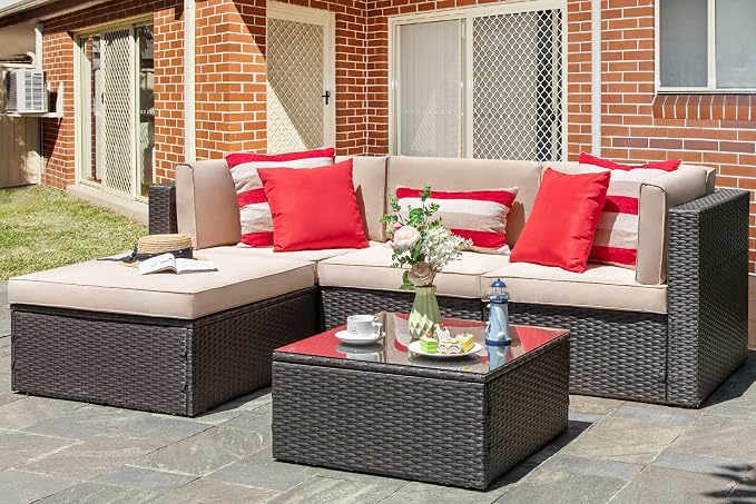 Vongrasig 5 Piece Patio Furniture Sets, Outdoor Patio Set Sectional Sofa by Vongrasig