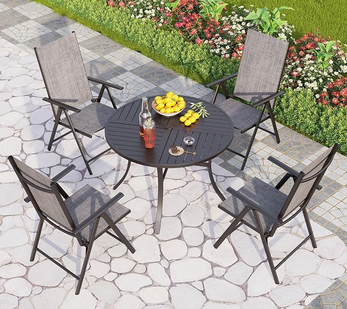 PHI VILLA 5 Piece Outdoor Patio Dining Set, 42 Inch Round Patio Table Set by PHIVILLAThepioneerofcomfortablehouseholdsupplies