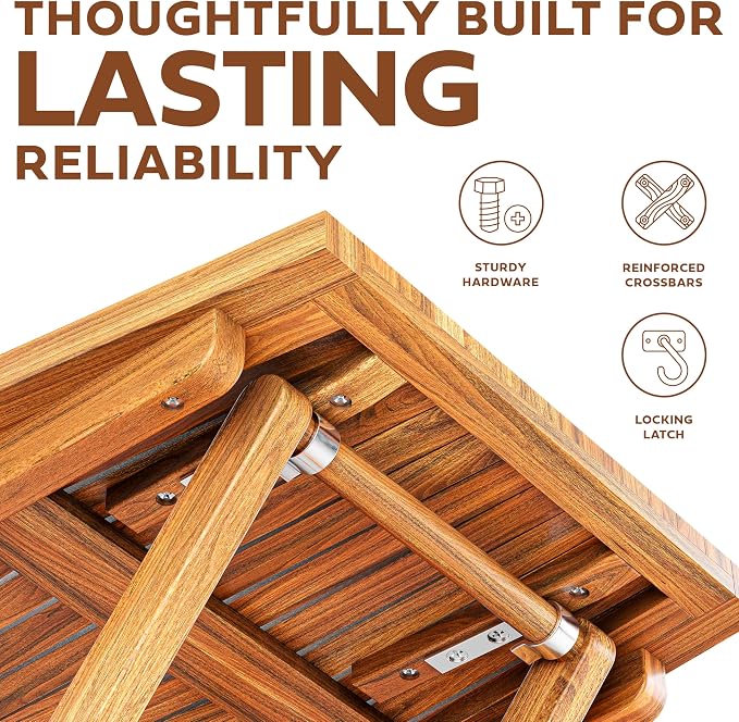 Melino Wooden Folding Outdoor Side Table 18x16x16 in, FSC Certified Acacia Wood - Image 9