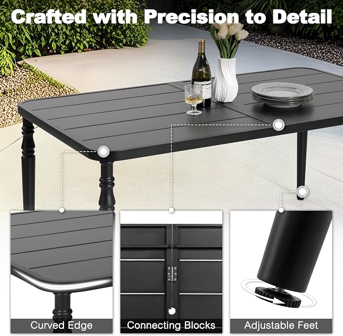 NUU GARDEN Weather-Resistant Outdoor 61” x 37” Rectangle Metal Dining Table - Image 8