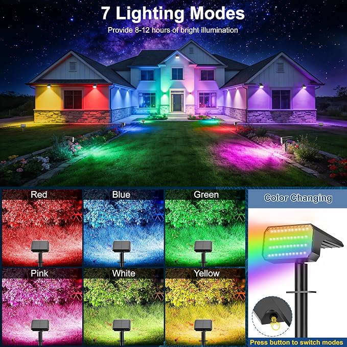 LANSOW 12 Pack Solar Spot Lights Outdoor Color Changing, 7 Modes Waterproof - Image 2