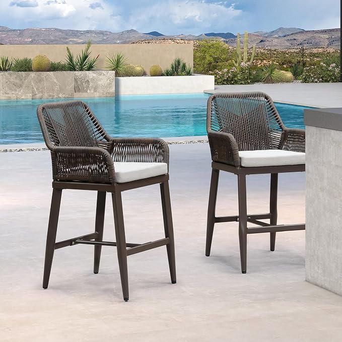 PURPLE LEAF Outdoor 24" Counter Height Bar Stools Chair Set of 2, All Weather - Image 2