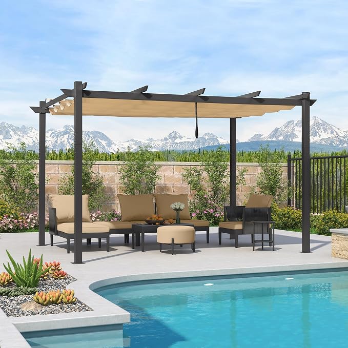 PURPLE LEAF 10' x 13' Aluminum Outdoor Pergola Wind-Resistant Retractable - Image 3
