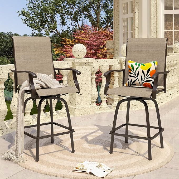 PHI VILLA Outdoor Swivel Bar Stools Set of 2, Bar Height Patio Chairs 30" Seat - Image 2