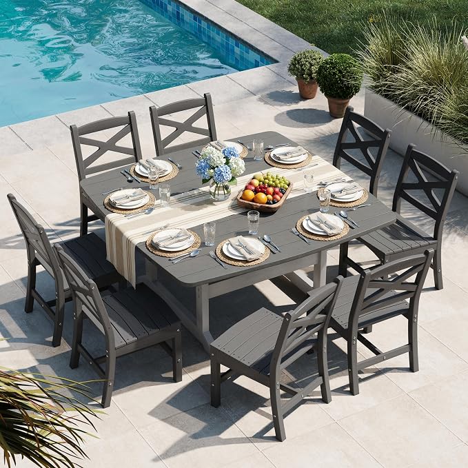 9-Piece Patio Dining Table Set, HDPE Outdoor Table and Chairs Set, All-Weather - Image 7