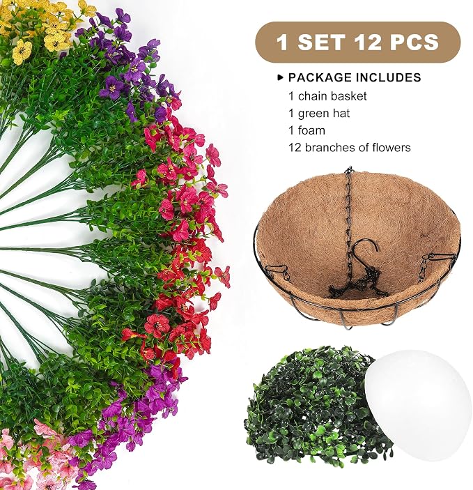 Artificial Faux Hanging Plants Flowers Basket - Image 3