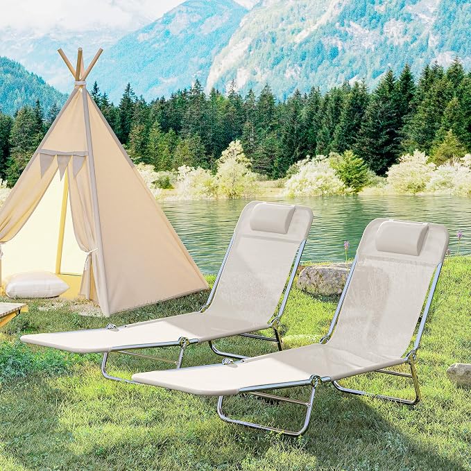 Outsunny 2 Piece Folding Chaise Lounge Chairs, Pool Sun Tanning Chairs - Image 8