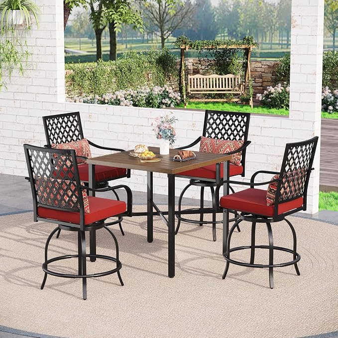 Sophia & William Outdoor Patio Bar Set 5 Piece High Dining Table and Chairs - Image 2