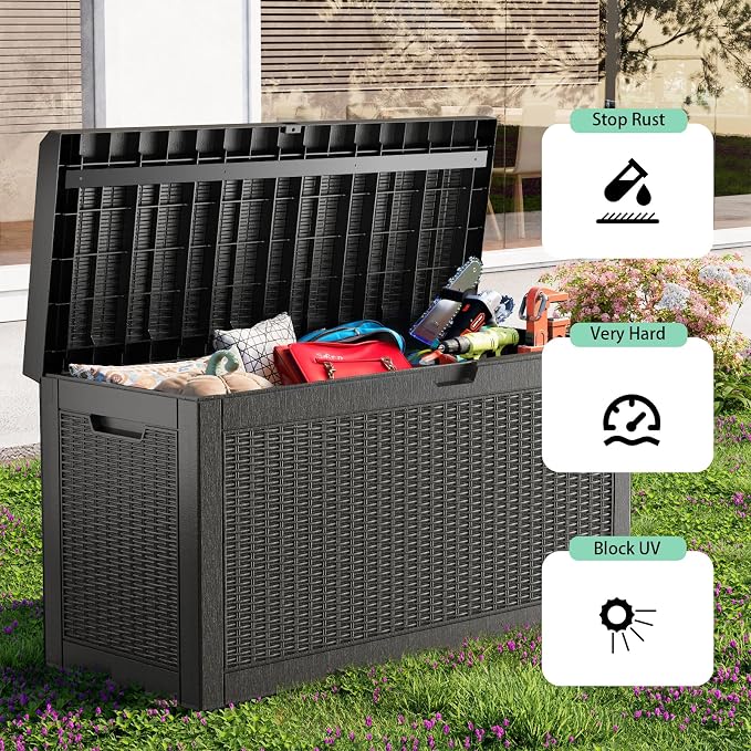 DRATO 60 Gallon Deck Box, Waterproof Resin Large Outdoor Storgae Box - Image 4