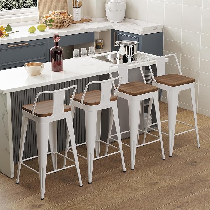 WENTMENT Metal Bar Stools Set of 4 Counter Height Bar Stools Barstools - Image 6