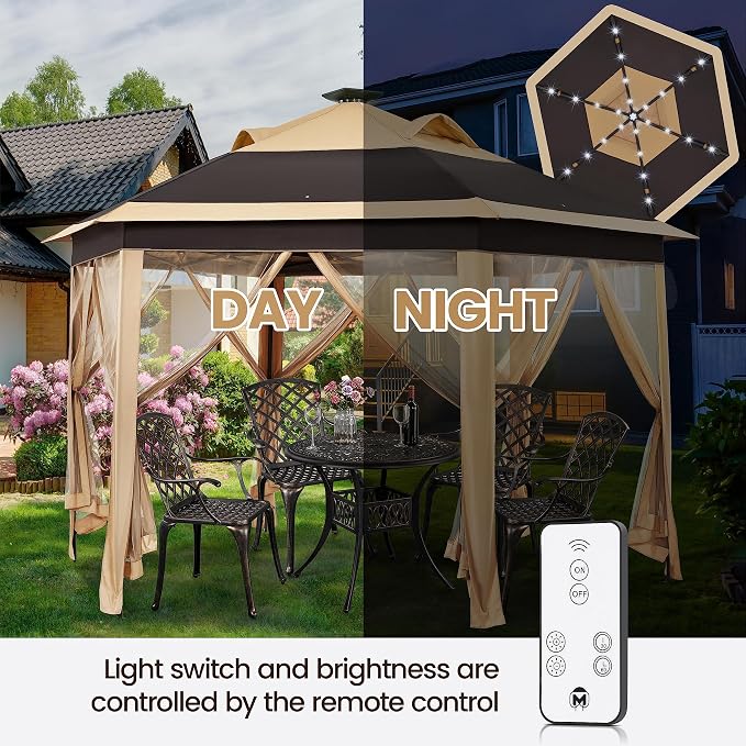 Yaheetech 13×13 Pop-Up Patio Gazebo Tent W/Mesh Netting Sides & 25 Solar LED - Image 2