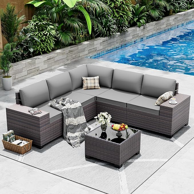 Outdoor Patio Furniture Set, 6 Pieces Outdoor Sectional Furniture High Backrest by ASJMR