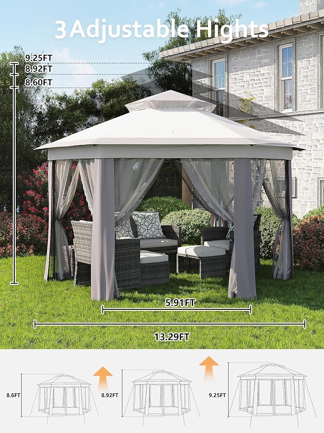 Garvee Pop Up Gazebo Screen Tent, Hexagonal Instant Gazebo Tent - Image 5