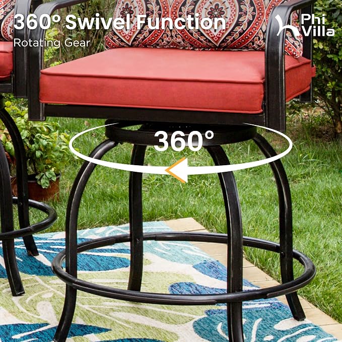 PHI VILLA 5 Piece Patio Bar Height Dining Set, 4 Outdoor Counter Height Swivel - Image 3